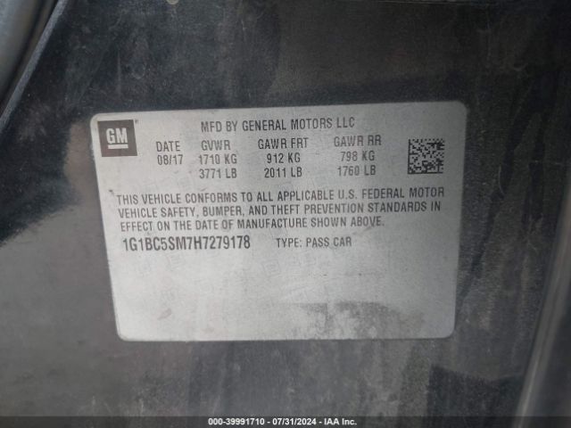 1G1BC5SM7H7279178 Chevrolet Cruze Ls Auto