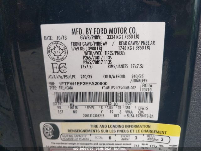 1FTFW1EF2EFA20900 Ford F-150 Xlt