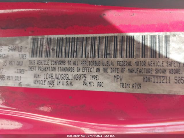 1C4BJWDG8GL143075 Jeep Wrangler Unlimited Sport