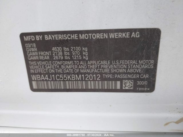 WBA4J1C55KBM12012 BMW 430i Gran Coupe