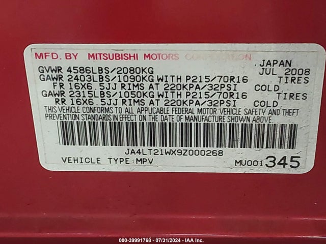 2009 MITSUBISHI OUTLANDER JA4LT21WX9Z000268 Photo 8