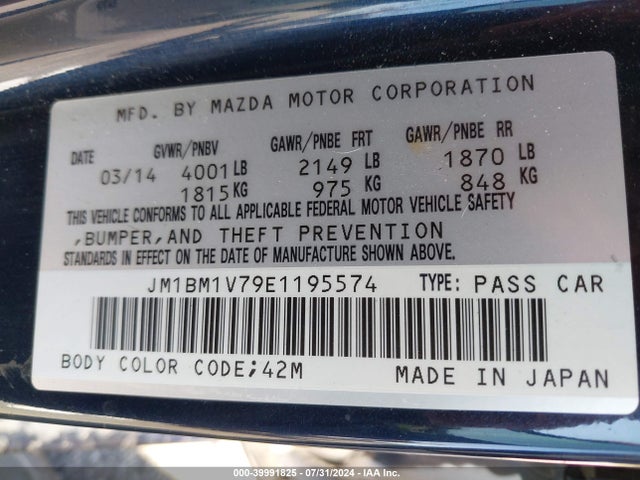 Mazda Mazda3 I Touring 2014 JM1BM1V79E1195574 Image 9