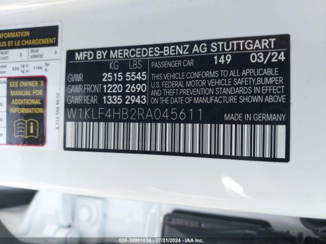W1KLF4HB2RA045611 Mercedes-Benz E 350