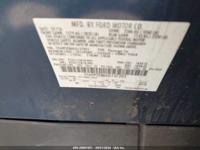 1FAHP2E86GG137203 Ford TAURUS SEL
