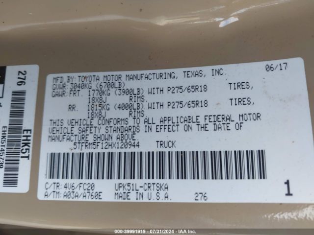 5TFRM5F12HX120944 Toyota Tundra Sr5 4.6l V8