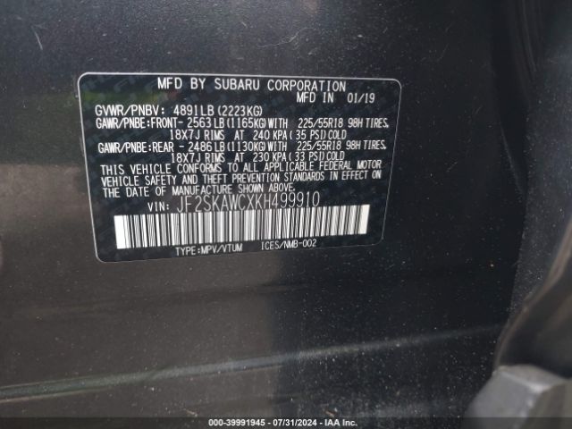 JF2SKAWCXKH499910 Subaru Forester Touring