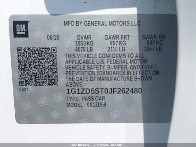 Chevrolet MALIBU LT 2018 1G1ZD5ST0JF262480 Image 9