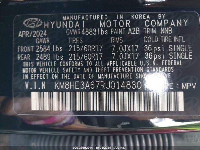 KM8HE3A67RU014830 Hyundai Kona Electric Limited