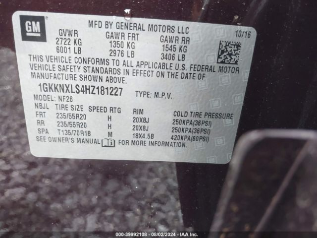 1GKKNXLS4HZ181227 GMC Acadia Denali