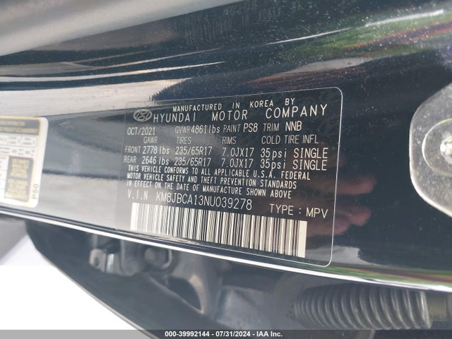 KM8JBCA13NU039278 Hyundai Tucson Hybrid Blue