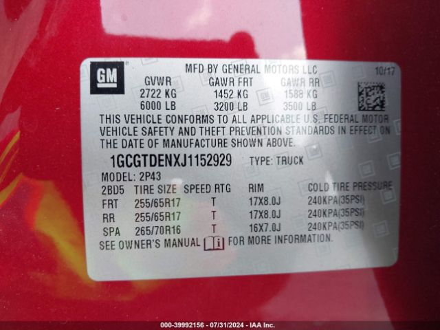 1GCGTDENXJ1152929 Chevrolet Colorado Z71