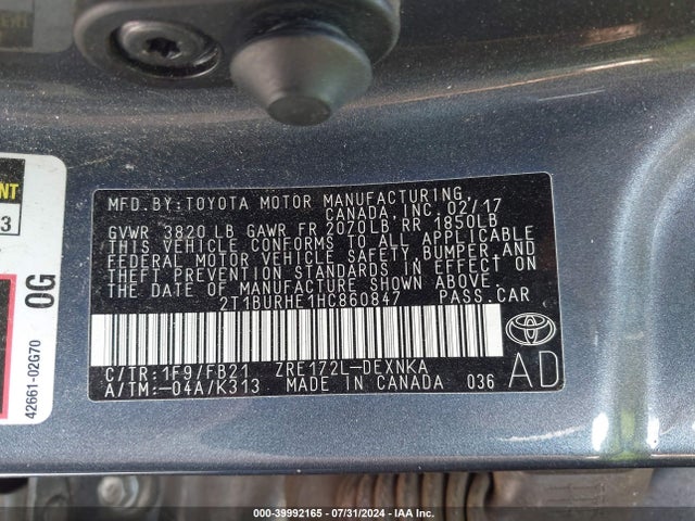 Toyota COROLLA LE 2017 2T1BURHE1HC860847 Image 9