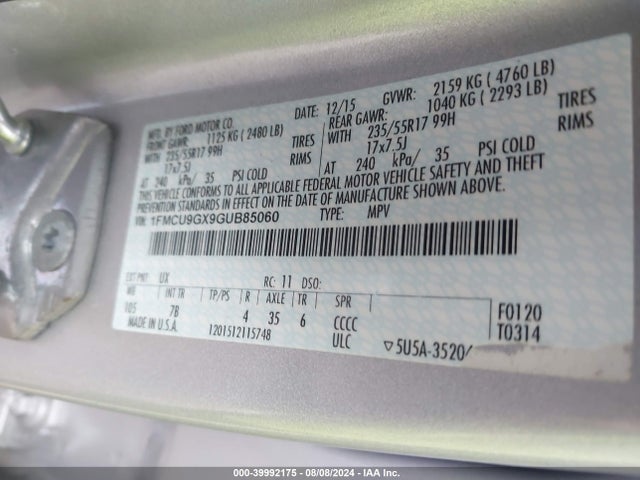 Ford ESCAPE SE 2016 1FMCU9GX9GUB85060 Image 9