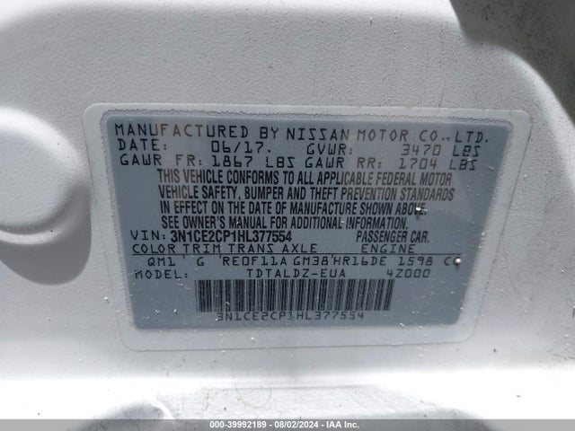 Nissan Versa Note Sv 2017 3N1CE2CP1HL377554 Image 9
