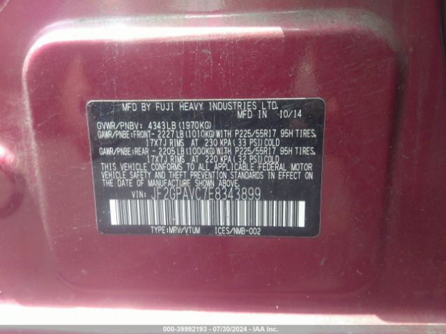 JF2GPAVC7E8343899 Subaru Xv Crosstrek 2.0i Premium