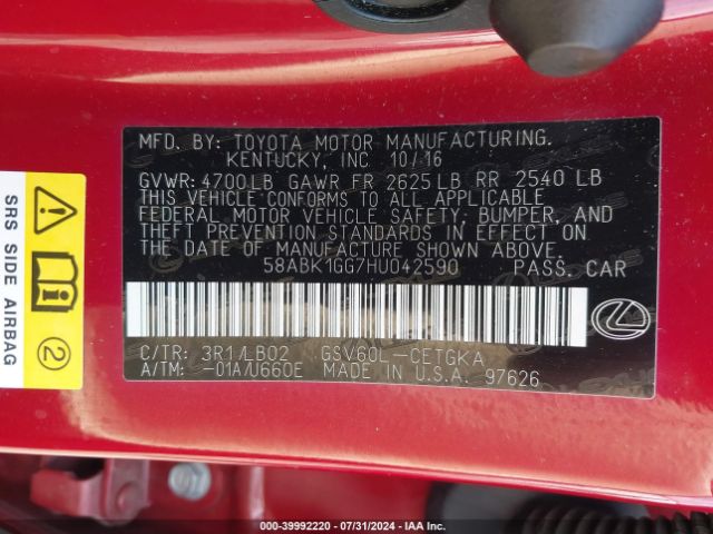 58ABK1GG7HU042590 Lexus ES 350