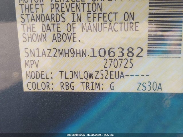 Nissan Murano 2017 5N1AZ2MH9HN106382 Image 9