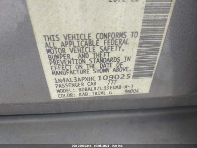 1N4AL3APXHC109025 Nissan Altima 2.5 Sl