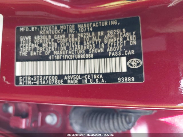 Toyota CAMRY LE 2015 4T1BF1FK9FU880988 Image 9