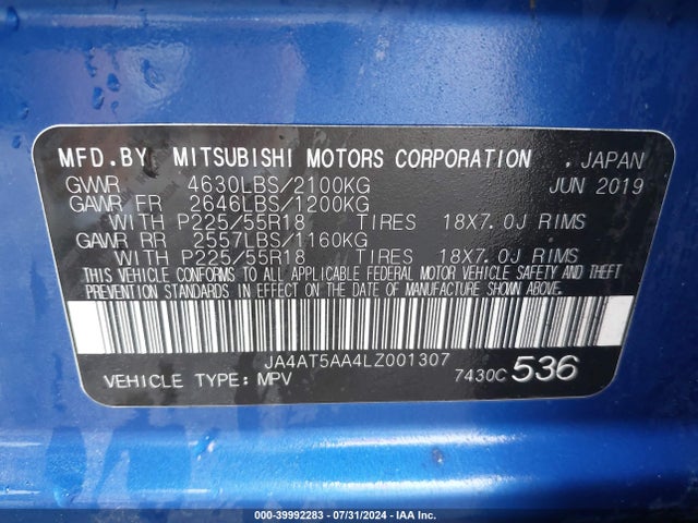2020 MITSUBISHI ECLIPSE CROSS JA4AT5AA4LZ001307 Photo 8