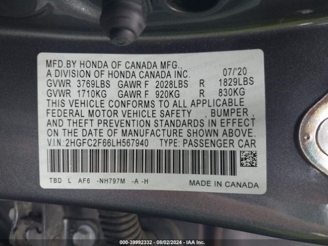 2HGFC2F66LH567940 Honda Civic Lx