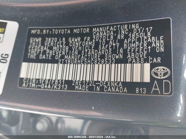 Toyota COROLLA LE 2017 2T1BURHE5HC828533 Image 9