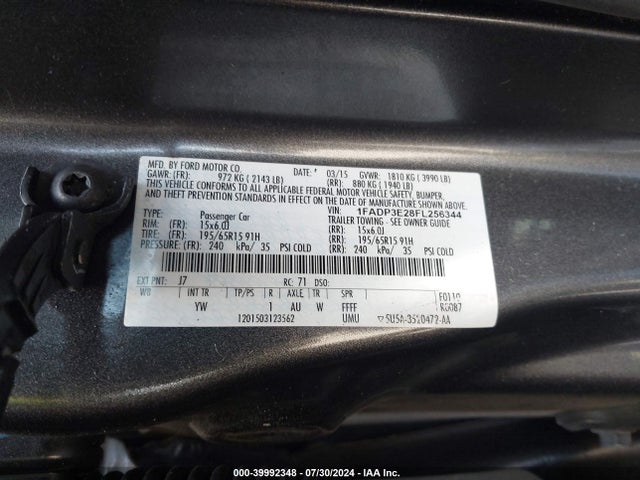 Ford FOCUS S 2015 1FADP3E28FL256344 Image 9