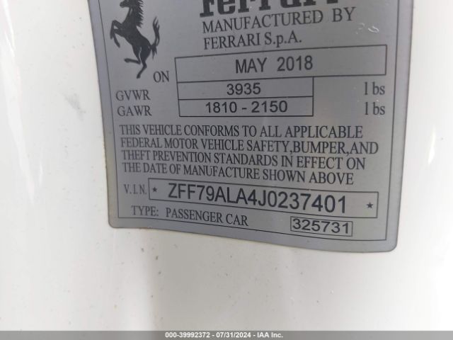 2018 FERRARI 488 GTB ZFF79ALA4J0237401 Photo 8