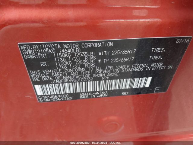 JTMBFREV9GJ102739 Toyota RAV4 LE