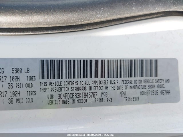 Dodge JOURNEY SE 2019 3C4PDCBB3KT845787 Image 9