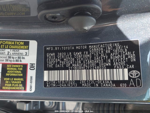 Toyota Corolla S Plus 2015 2T1BURHE7FC248035 Image 9