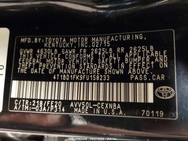 4T1BD1FK9FU158233 Toyota Camry Hybrid Le