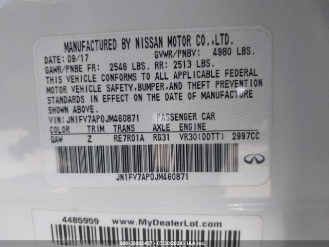 JN1FV7AP0JM460871 Infiniti Q50 3.0t Red Sport 400