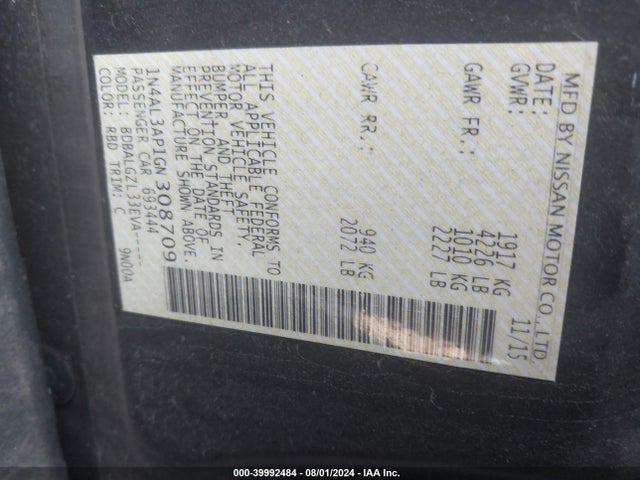 Nissan Altima 2.5 S 2016 1N4AL3AP1GN308709 Image 9