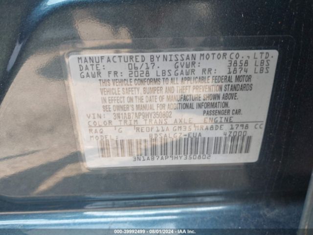 3N1AB7AP9HY350802 Nissan SENTRA SL