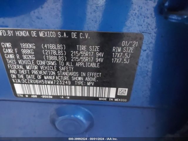 3CZRU6H58MM723249 Honda Hr-v Awd Ex