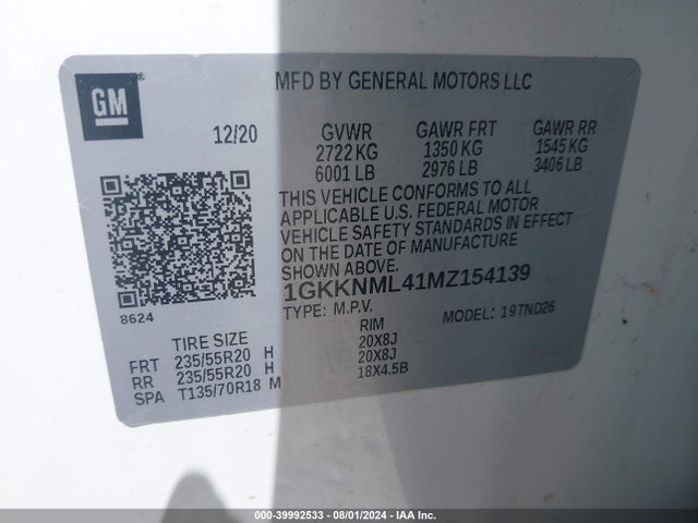 1GKKNML41MZ154139 GMC Acadia Fwd Slt