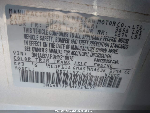 Nissan SENTRA SR 2017 3N1AB7AP9HY219675 Image 9