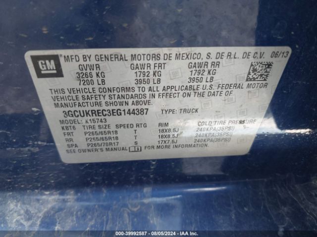 3GCUKREC3EG144387 Chevrolet Silverado 1500 2lt