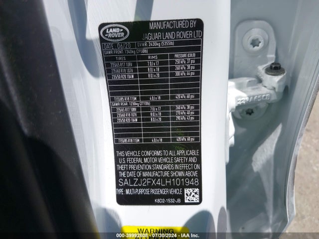 SALZJ2FX4LH101948 Land Rover Range Rover Evoque S