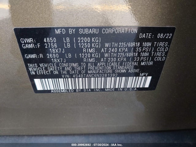4S4BTANC6N3281392 Subaru Outback Limited