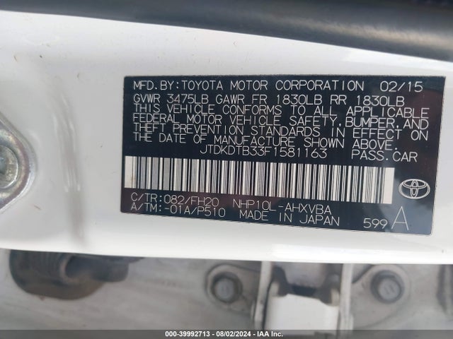 Toyota Prius C Four/one/three/two 2015 JTDKDTB33F1581163 Image 9