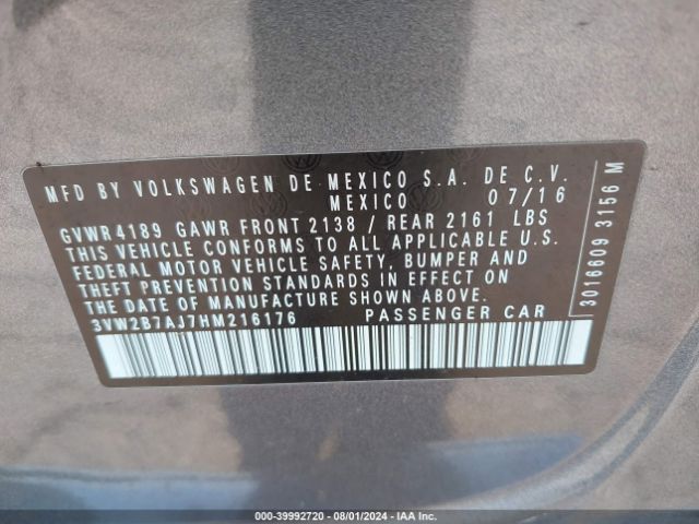 3VW2B7AJ7HM216176 Volkswagen Jetta 1.4t S