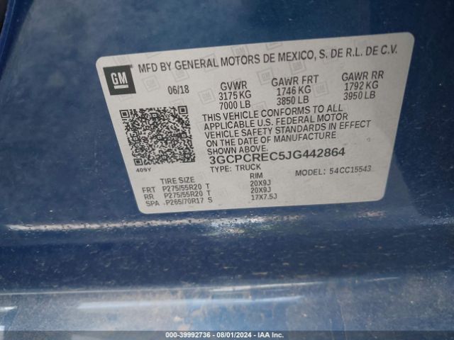 3GCPCREC5JG442864 Chevrolet Silverado 1500 Lt