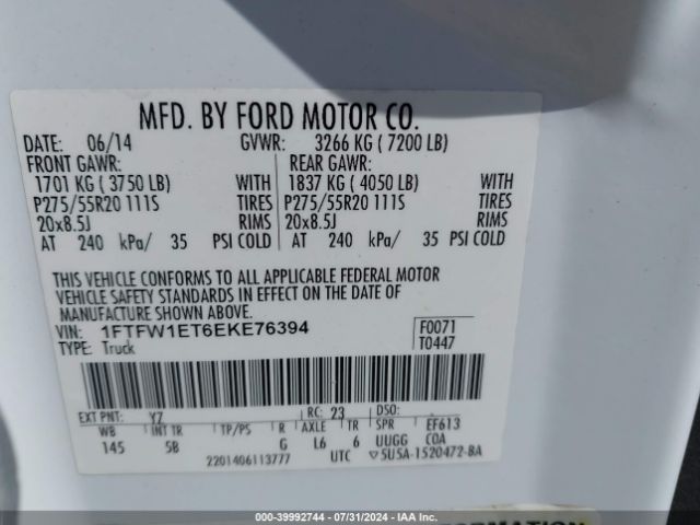 1FTFW1ET6EKE76394 Ford F-150 Fx4