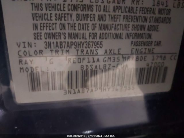 3N1AB7AP9HY367955 Nissan SENTRA S