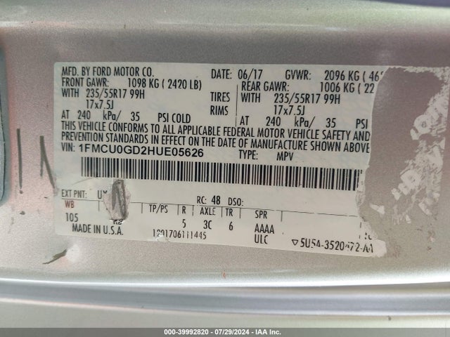 Ford ESCAPE SE 2017 1FMCU0GD2HUE05626 Image 9