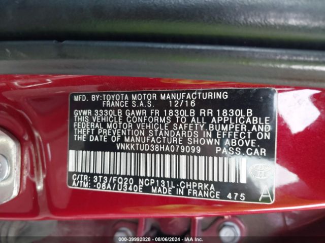 VNKKTUD38HA079099 Toyota YARIS L