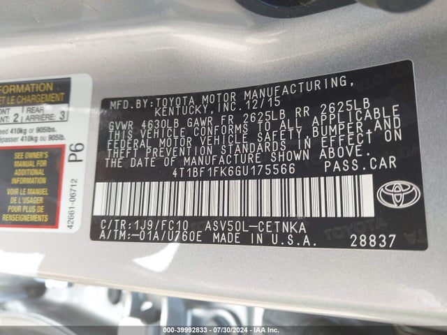 Toyota CAMRY LE 2016 4T1BF1FK6GU175566 Image 9