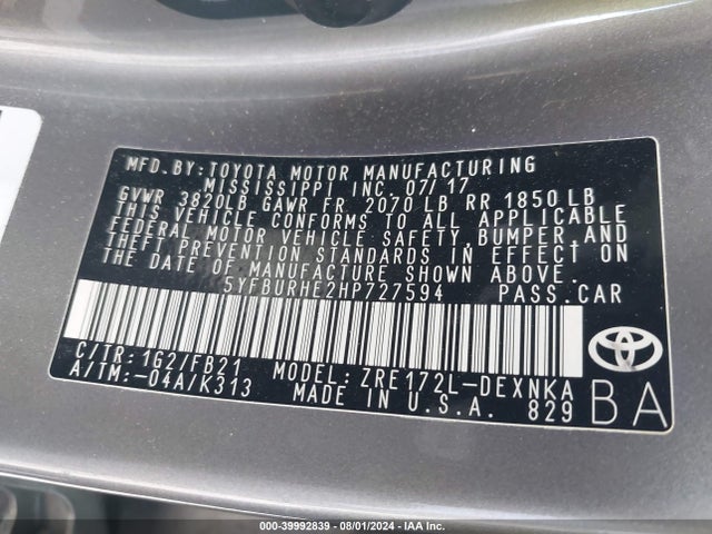 Toyota COROLLA LE 2017 5YFBURHE2HP727594 Image 9